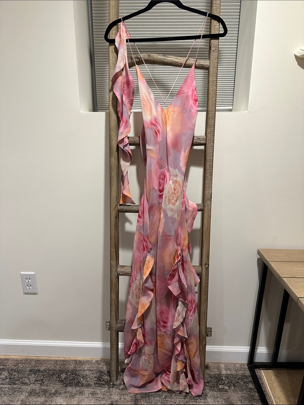 For Love And Lemons Pink Floral Ruffle Maxi Dress